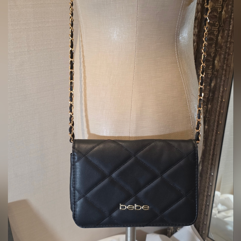 bebe -  Quilted Black Crossbody Bag with Gold Chain. NWOT